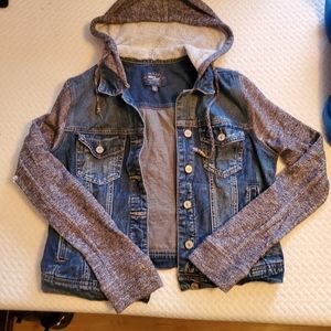Stirling knit-hood denim jacket